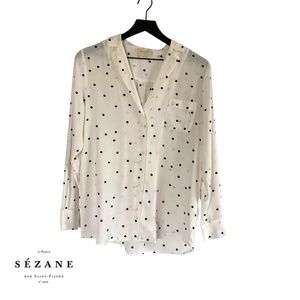 Sézane Size 6 Medium (FR 38) Silk White-Black Polka Dot Top Blouse - Excellent